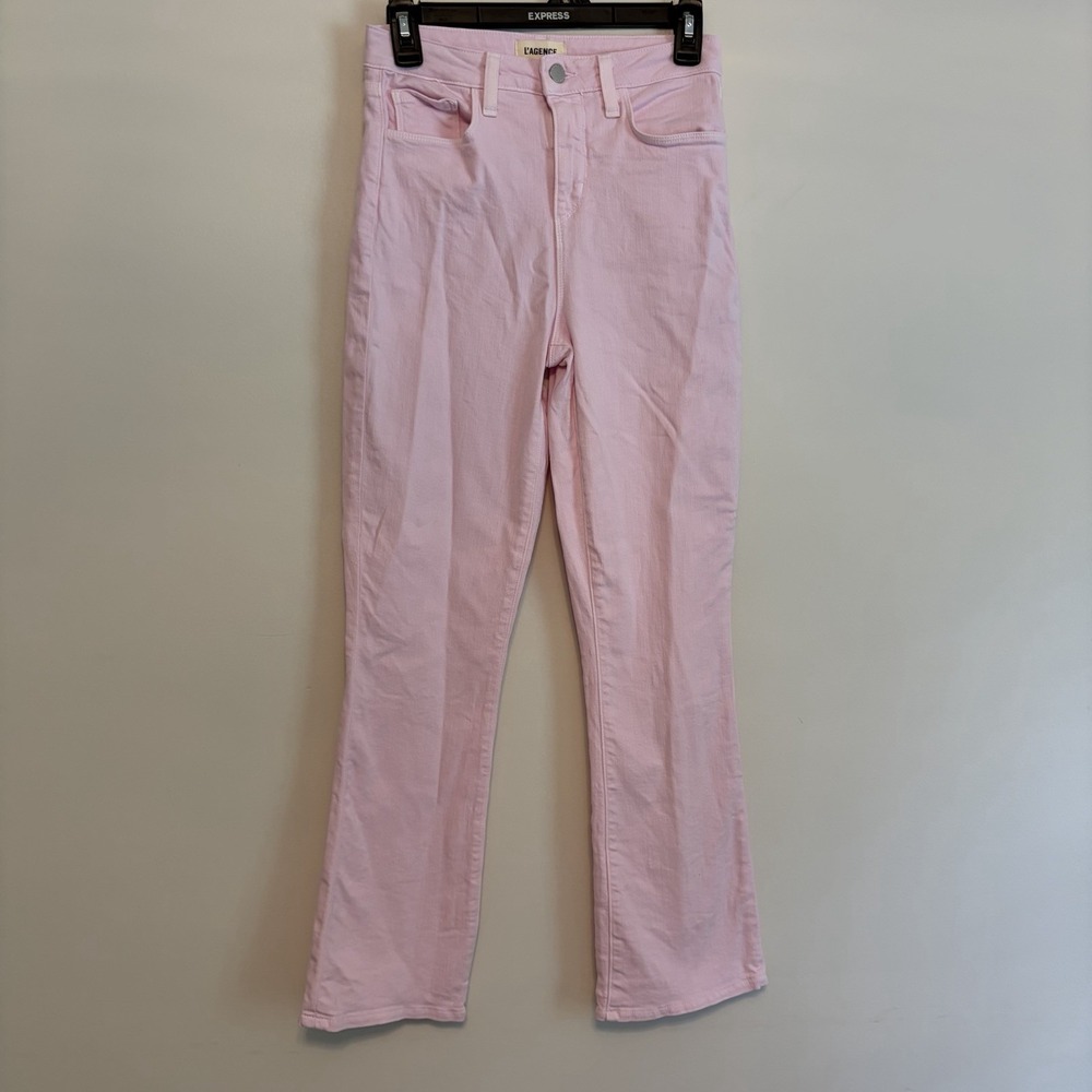 L'AGENCE Mira High Rise Cropped Micro Boot Jeans Lilac Snow Pink Sz 25 Soft Girl